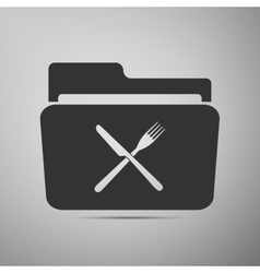 Crossed fork over knife grey folder flat icon on vector image