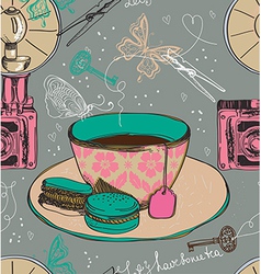 Vintage tea time background seamless pattern vector image