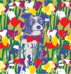 Dog in flowers happy animal nature vector image