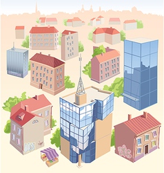 Old and New City Buildings Set vector image