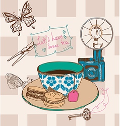 Vintage tea time background vector image