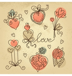 Set of sketch hearts vector image