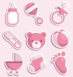 Baby shower pink icons vector image