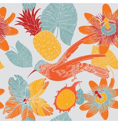 Tropical floral pattern with humming birds vector image