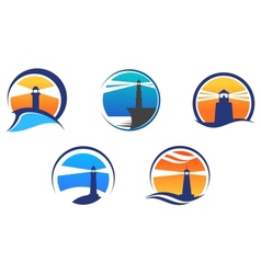 Colorful lighthouse symbols set vector image