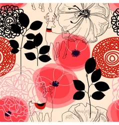 Flowers and deers seamless pattern vector image