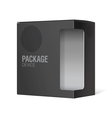 Black Realistic Package Cardboard Box with window Black Realistic Package Cardboard Box with window vector image