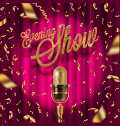 Golden signboard and retro microphone on stage vector image
