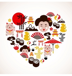 Heart shape with Japan icons vector image