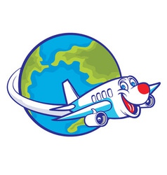 Cartoon plane flying around the globe vector image