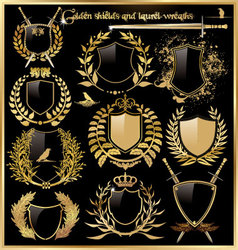 Golden shields and laurel wreaths vector image