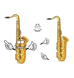 Happy cartoon saxophone instrument character Happy cartoon saxophone instrument character vector image