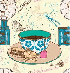 Vintage tea time background seamless pattern vector image