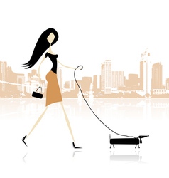 Girl with dog walking in the city vector image