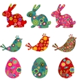Patterned bunnies birds and eggs vector image