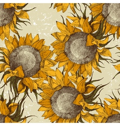 Seamless vintage sunflowers vector image