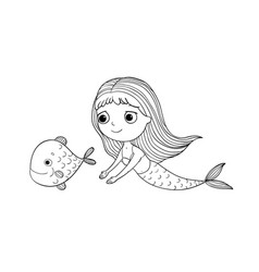 Beautiful little mermaid and fish siren vector image