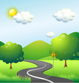 A curve road with a curve sign along the mountain vector image