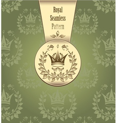 Royal seamless pattern with crown wreath leaves gr vector image