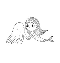 Cute cartoon mermaid and octopus siren sea theme vector image