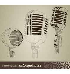 Retro set microphones in doodle style vector image