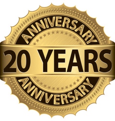 20 years anniversary golden label with ribbon vector image