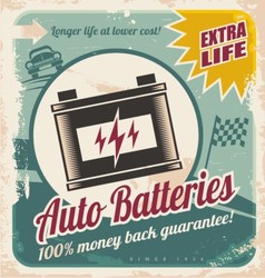 Auto batteries vintage poster design vector image