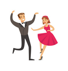 Young couple dancing in elegant clothes colorful vector image
