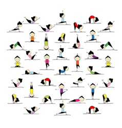 People practicing yoga 25 poses for your design vector image