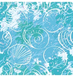 Seamless background outline seashells vector image