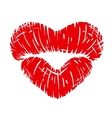 Red lips print in heart shape vector image