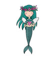 Beautiful little mermaid siren sea theme vector image
