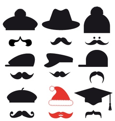 Mustache set with hats vector image