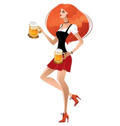 German girl serving beer on oktoberfest vector image