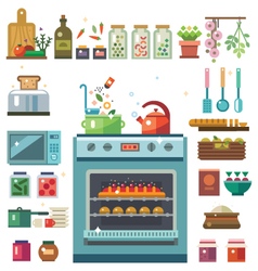 Kitchen utensils and cookware icons set Royalty Free Vector