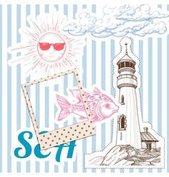 Vacation at sea background marine elements vector image