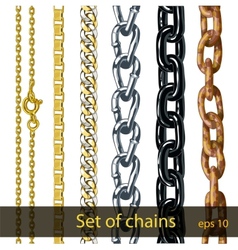 Set of chains Gold silver steel painted metal vector image