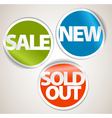 Set of labels for the new sold out and discount it vector image