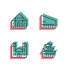 Different house buildings icon set anaglyph 3d Different house buildings icon set anaglyph 3d vector image