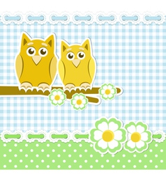 Romantic background with owls on blossoming branch vector image