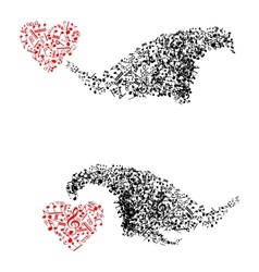 Abstract shapes with musical notes and hearts vector image