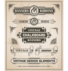 Vintage retro banner and ribbon set vector image