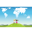 Kids looking at clouds vector image