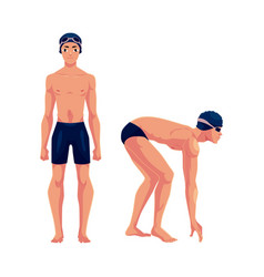 Male swimmer in swimming suit cap standing and vector image