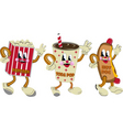 Nostalgic hotdog soda pop popcorn vector image