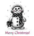 Christmas card with snowman drawing by hand vector image