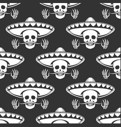Mustache skull in sombrero seamless pattern Mustache skull in sombrero seamless pattern vector image