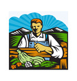 Organic Farmer Farm Produce Harvest Retro vector image