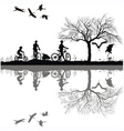 Family cycling on the edge of the lake Family cycling on the edge of the lake vector image