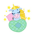 Cartoon light blue lovely sleeping unicorn vector image